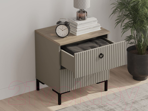 Изображение товара Прикроватная тумба Black Red White Domenica KOM2S (глиняный серый/дуб сильвержек ореховый)