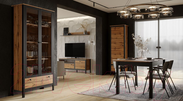 Изображение товара Обеденный стол Black Red White Loft STO130/170 (дуб вотан/черный)