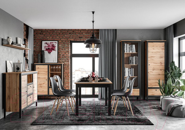 Изображение товара Обеденный стол Black Red White Loft STO130/170 (дуб вотан/черный)