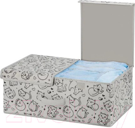 Изображение товара Коробка для хранения El Casa Котик черный на сером / 490348