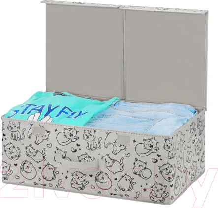 Изображение товара Коробка для хранения El Casa Котик черный на сером / 490348