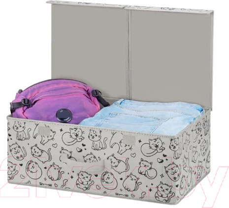 Изображение товара Коробка для хранения El Casa Котик черный на сером / 490348