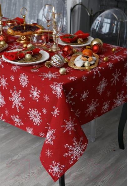 Изображение товара Скатерть Доляна Белые снежинки 149x220 / 4478731