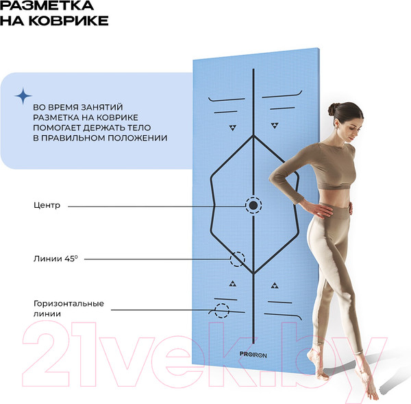 Изображение товара Коврик для йоги и фитнеса Proiron 1730x610x4 / К1736104Г (голубой)