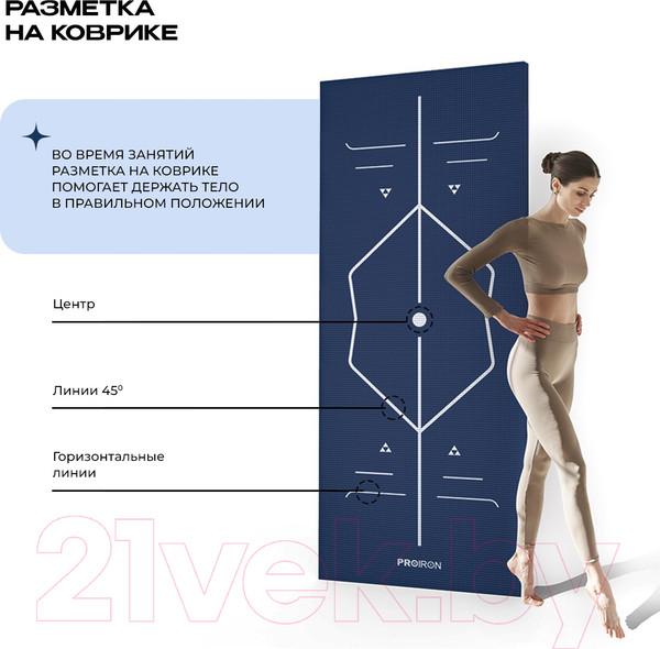 Изображение товара Коврик для йоги и фитнеса Proiron 1730x610x4 / К1736104ТС (темно-синий)