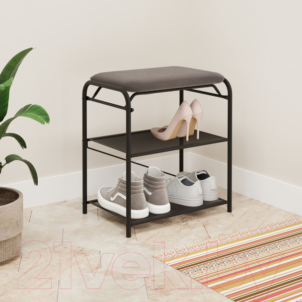 Изображение товара Полка для обуви ЗМИ Гранада 13 НБК с сиденьем / ПДОГ13СНБК (черный/ткань нубук)