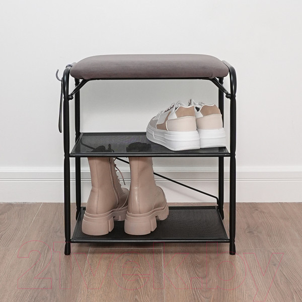 Изображение товара Полка для обуви ЗМИ Гранада 13 НБК с сиденьем / ПДОГ13СНБК (черный/ткань нубук)