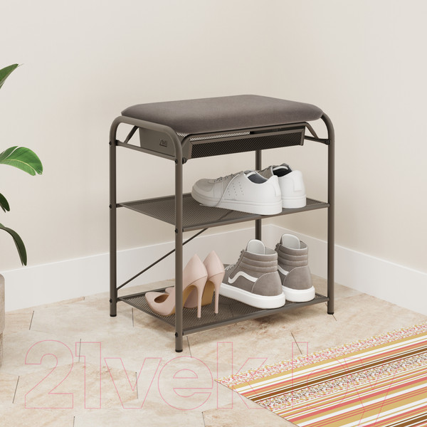 Изображение товара Полка для обуви ЗМИ Гранада 13В НБК с сиденьем и ящиком / ПДОГ13ВНБК (графит/ткань нубук)