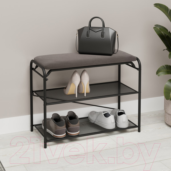 Изображение товара Полка для обуви ЗМИ Гранада 23 НБК с сиденьем / ПДОГ23СНБК (черный/ткань нубук)