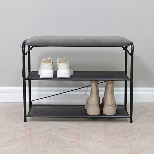 Изображение товара Полка для обуви ЗМИ Гранада 23 НБК с сиденьем / ПДОГ23СНБК (черный/ткань нубук)