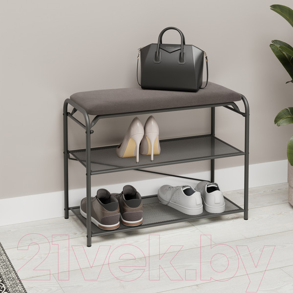 Изображение товара Полка для обуви ЗМИ Гранада 23 НБК с сиденьем / ПДОГ23СНБК (графит/ткань нубук)