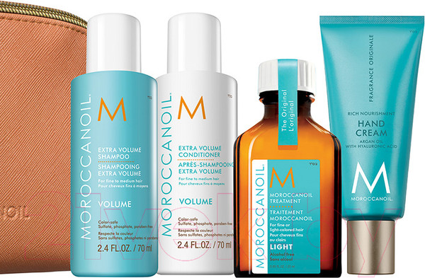 Изображение товара Набор косметики для тела и волос Moroccanoil Объем шампунь+кондиционер+масло для волос+крем для рук (70мл+70мл+25мл+40мл)