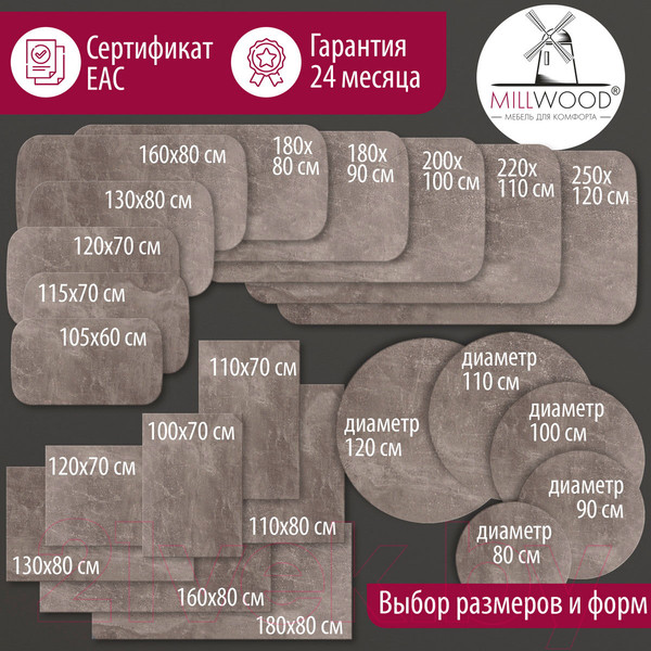 Изображение товара Столешница для стола Millwood Закругленная 130x80 / 46529_bet_10 (бетон)
