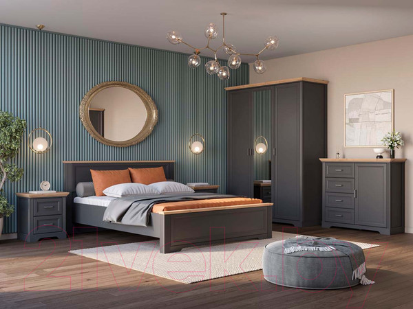 Изображение товара Двуспальная кровать Black Red White Jasmin LOZ180x200 с подъемным механизмом (графит/дуб артизан)