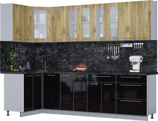 Изображение товара Кухонный гарнитур Интерлиния Мила Пластик 1.2x2.8 (дуб эпоксид/черный/кастилло темный)