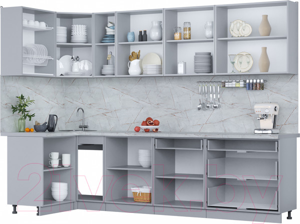 Изображение товара Кухонный гарнитур Интерлиния Мила Пластик 1.2x2.9 (дуб эпоксид/черный/кастилло темный)