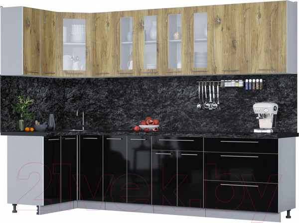 Изображение товара Кухонный гарнитур Интерлиния Мила Пластик 1.2x2.9 (дуб эпоксид/черный/кастилло темный)