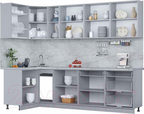 Изображение товара Кухонный гарнитур Интерлиния Мила Пластик 1.2x2.7 (дуб эпоксид/антрацит/серый каспий)