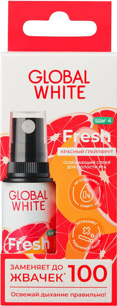 Изображение товара Спрей для полости рта Global White Fresh Освежающий со вкусом красного грейпфрута (15мл)