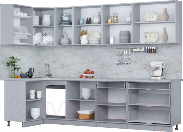 Изображение товара Кухонный гарнитур Интерлиния Мила Пластик 1.2x3.0 (дуб эпоксид/черный/кастилло темный)