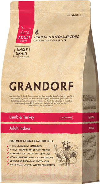 Изображение товара Сухой корм для кошек Grandorf Cat Lamb & Turkey Indoor (8кг)