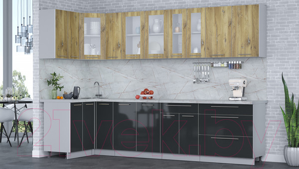 Изображение товара Кухонный гарнитур Интерлиния Мила Пластик 1.2x3.1 (дуб эпоксид/антрацит/серый каспий)