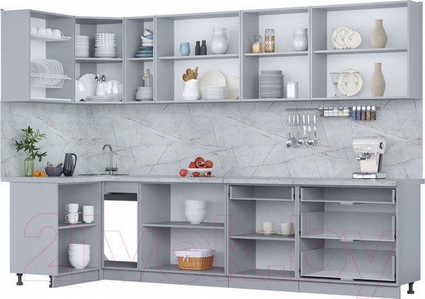 Изображение товара Кухонный гарнитур Интерлиния Мила Пластик 1.2x3.1 (дуб эпоксид/черный/кастилло темный)