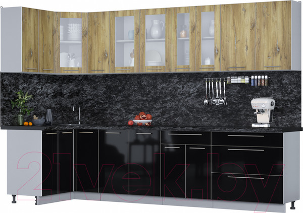 Изображение товара Кухонный гарнитур Интерлиния Мила Пластик 1.2x3.1 (дуб эпоксид/черный/кастилло темный)