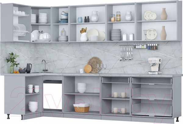 Изображение товара Кухонный гарнитур Интерлиния Мила Пластик 1.2x3.2 (дуб эпоксид/антрацит/серый каспий)