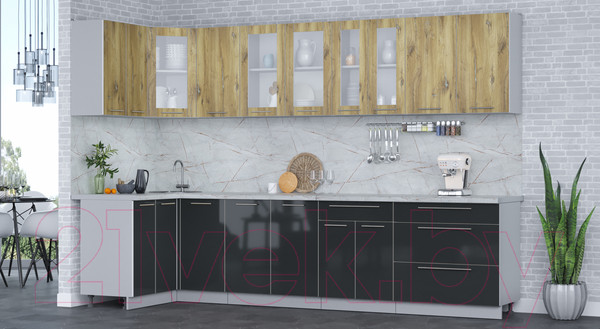 Изображение товара Кухонный гарнитур Интерлиния Мила Пластик 1.2x3.2 (дуб эпоксид/антрацит/серый каспий)