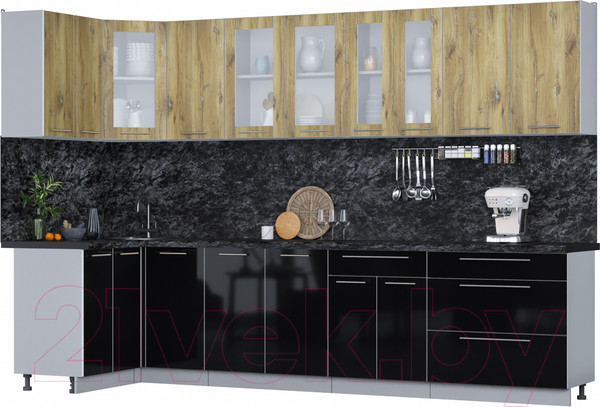Изображение товара Кухонный гарнитур Интерлиния Мила Пластик 1.2x3.2 (дуб эпоксид/черный/кастилло темный)