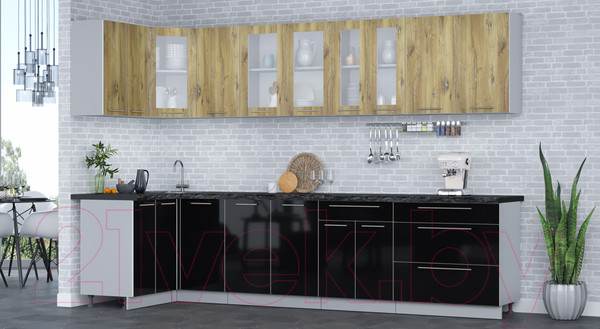 Изображение товара Кухонный гарнитур Интерлиния Мила Пластик 1.2x3.2 (дуб эпоксид/черный/кастилло темный)