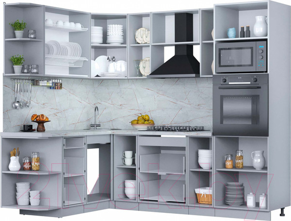 Изображение товара Кухонный гарнитур Интерлиния Мила Пластик 1.68x2.4 левая (дуб эпоксид/антрацит/серый каспий)