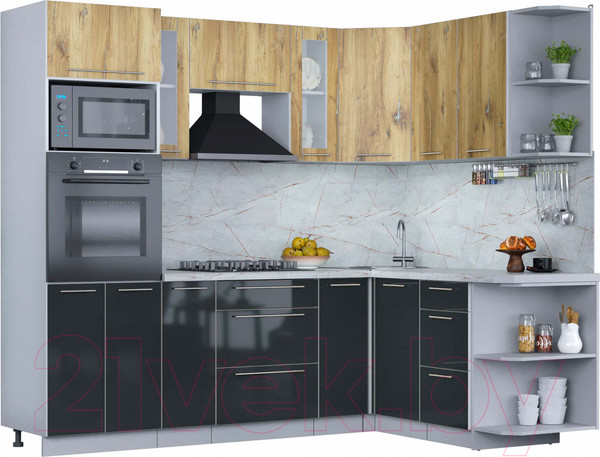 Изображение товара Кухонный гарнитур Интерлиния Мила Пластик 1.68x2.4 правая (дуб эпоксид/антрацит/серый каспий)