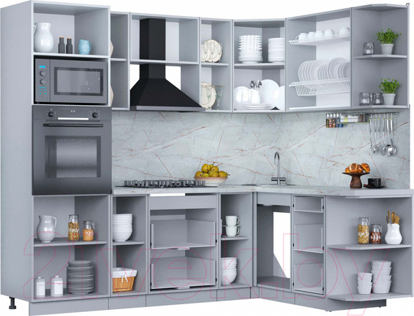 Изображение товара Кухонный гарнитур Интерлиния Мила Пластик 1.68x2.4 правая (дуб эпоксид/антрацит/серый каспий)