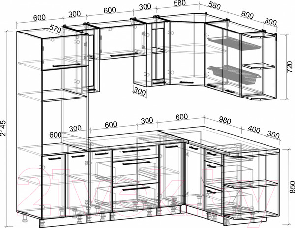 Изображение товара Кухонный гарнитур Интерлиния Мила Пластик 1.68x2.4 правая (дуб эпоксид/антрацит/серый каспий)