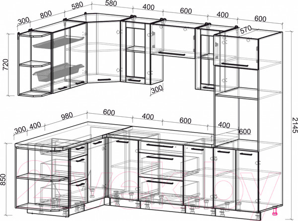 Изображение товара Кухонный гарнитур Интерлиния Мила Пластик 1.68x2.6 левая (дуб эпоксид/антрацит/серый каспий)