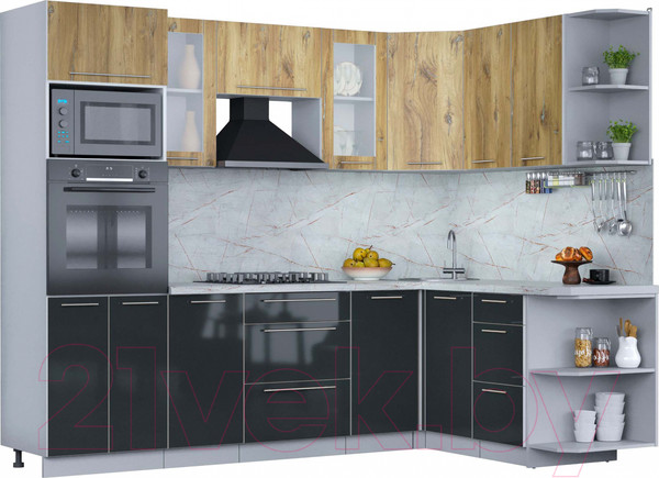 Изображение товара Кухонный гарнитур Интерлиния Мила Пластик 1.68x2.6 правая (дуб эпоксид/антрацит/серый каспий)