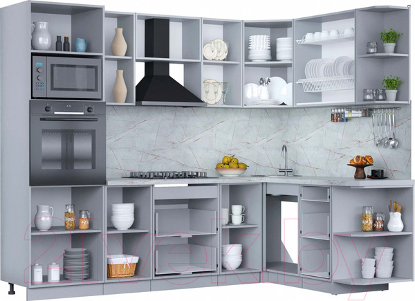 Изображение товара Кухонный гарнитур Интерлиния Мила Пластик 1.68x2.6 правая (дуб эпоксид/антрацит/серый каспий)