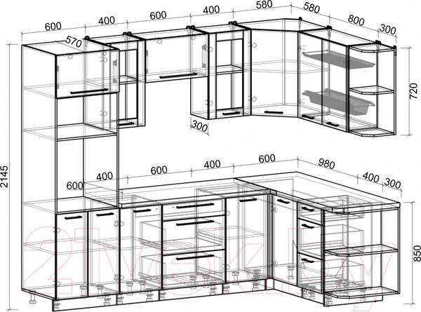 Изображение товара Кухонный гарнитур Интерлиния Мила Пластик 1.68x2.6 правая (дуб эпоксид/антрацит/серый каспий)