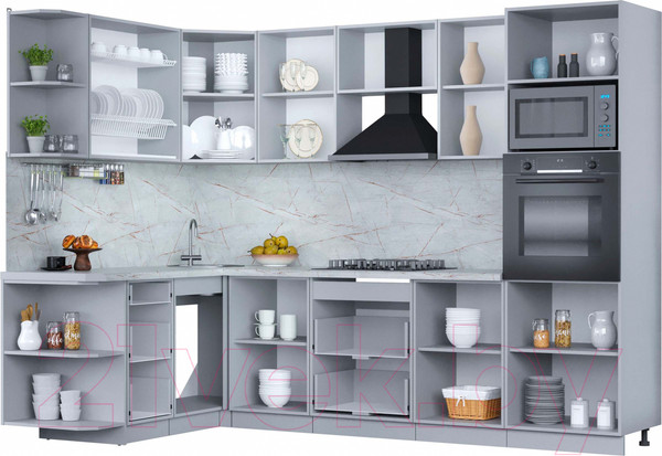 Изображение товара Кухонный гарнитур Интерлиния Мила Пластик 1.68x2.8 левая (дуб эпоксид/антрацит/серый каспий)