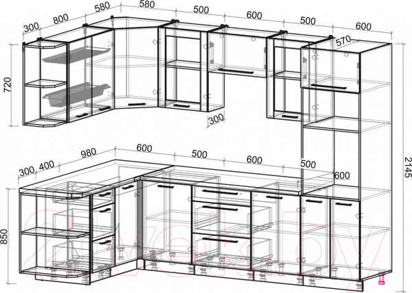 Изображение товара Кухонный гарнитур Интерлиния Мила Пластик 1.68x2.8 левая (дуб эпоксид/антрацит/серый каспий)