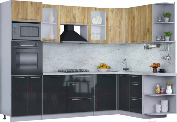 Изображение товара Кухонный гарнитур Интерлиния Мила Пластик 1.68x2.8 правая (дуб эпоксид/антрацит/серый каспий)