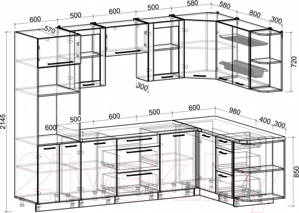 Изображение товара Кухонный гарнитур Интерлиния Мила Пластик 1.68x2.8 правая (дуб эпоксид/антрацит/серый каспий)