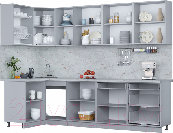 Изображение товара Кухонный гарнитур Интерлиния Мила Пластик 1.2x2.8 (дуб эпоксид/антрацит/серый каспий)