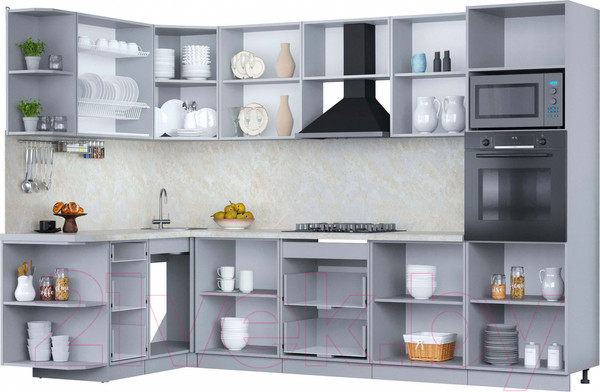 Изображение товара Кухонный гарнитур Интерлиния Мила Пластик 1.68x3.0 левая (дуб эпоксид/антрацит/серый каспий)