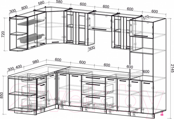 Изображение товара Кухонный гарнитур Интерлиния Мила Пластик 1.68x3.0 левая (дуб эпоксид/антрацит/серый каспий)