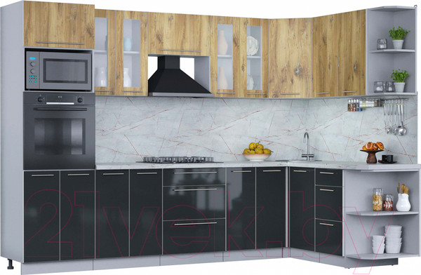 Изображение товара Кухонный гарнитур Интерлиния Мила Пластик 1.68x3.0 правая (дуб эпоксид/антрацит/серый каспий)