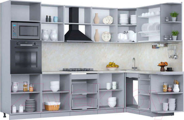 Изображение товара Кухонный гарнитур Интерлиния Мила Пластик 1.68x3.0 правая (дуб эпоксид/антрацит/серый каспий)