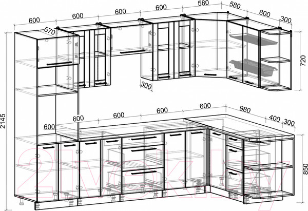 Изображение товара Кухонный гарнитур Интерлиния Мила Пластик 1.68x3.0 правая (дуб эпоксид/антрацит/серый каспий)